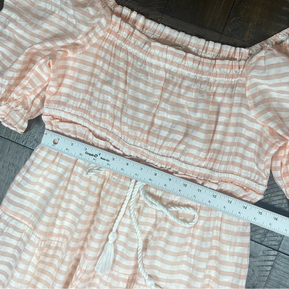 Moon River Pink and White Tiered Tie Front Midi Dress - Picture 7 of 13